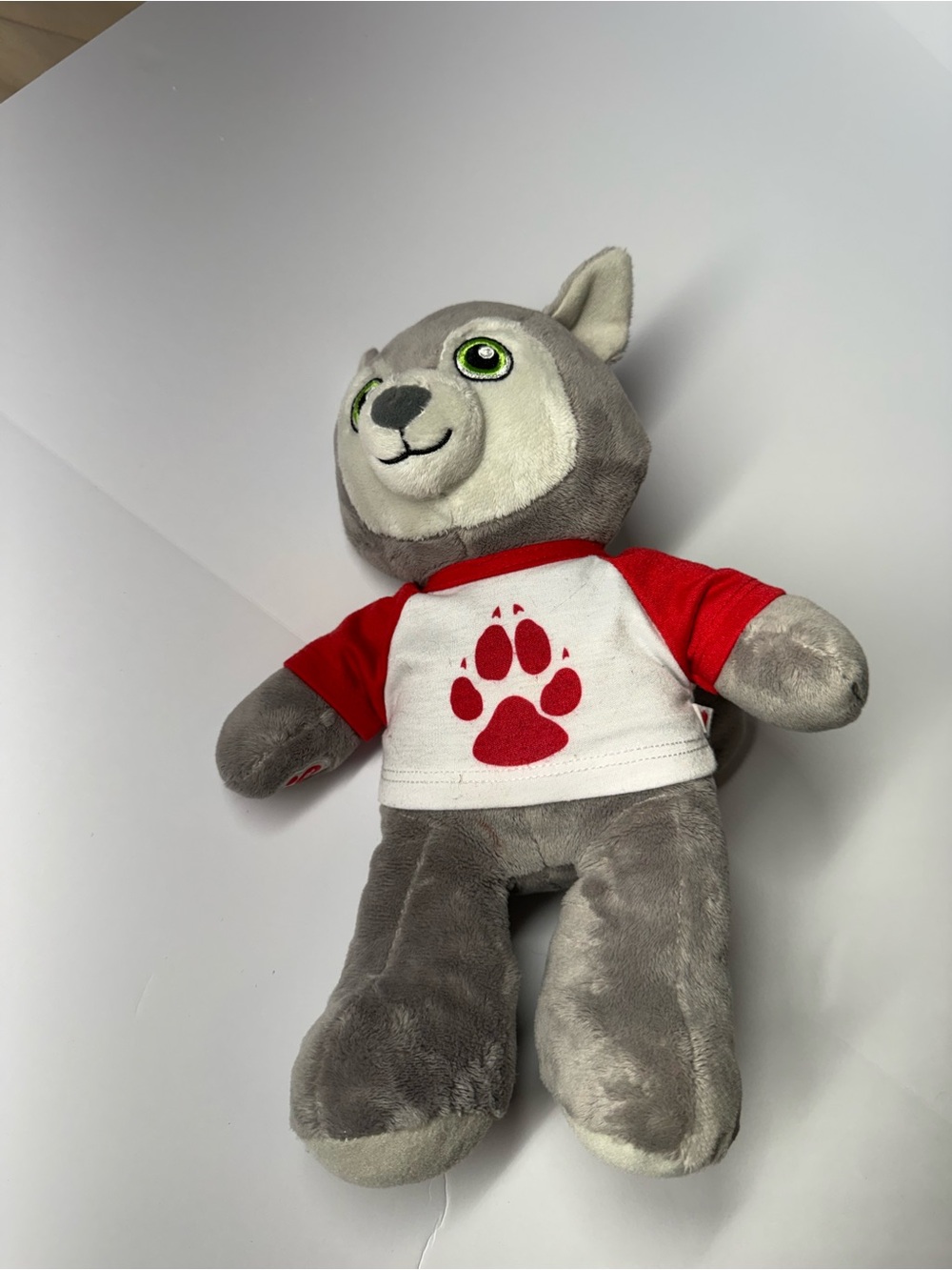 Build-A-Bear Wiley the Wolf Gray Plush Stuffed Animal Red Paw Shirt